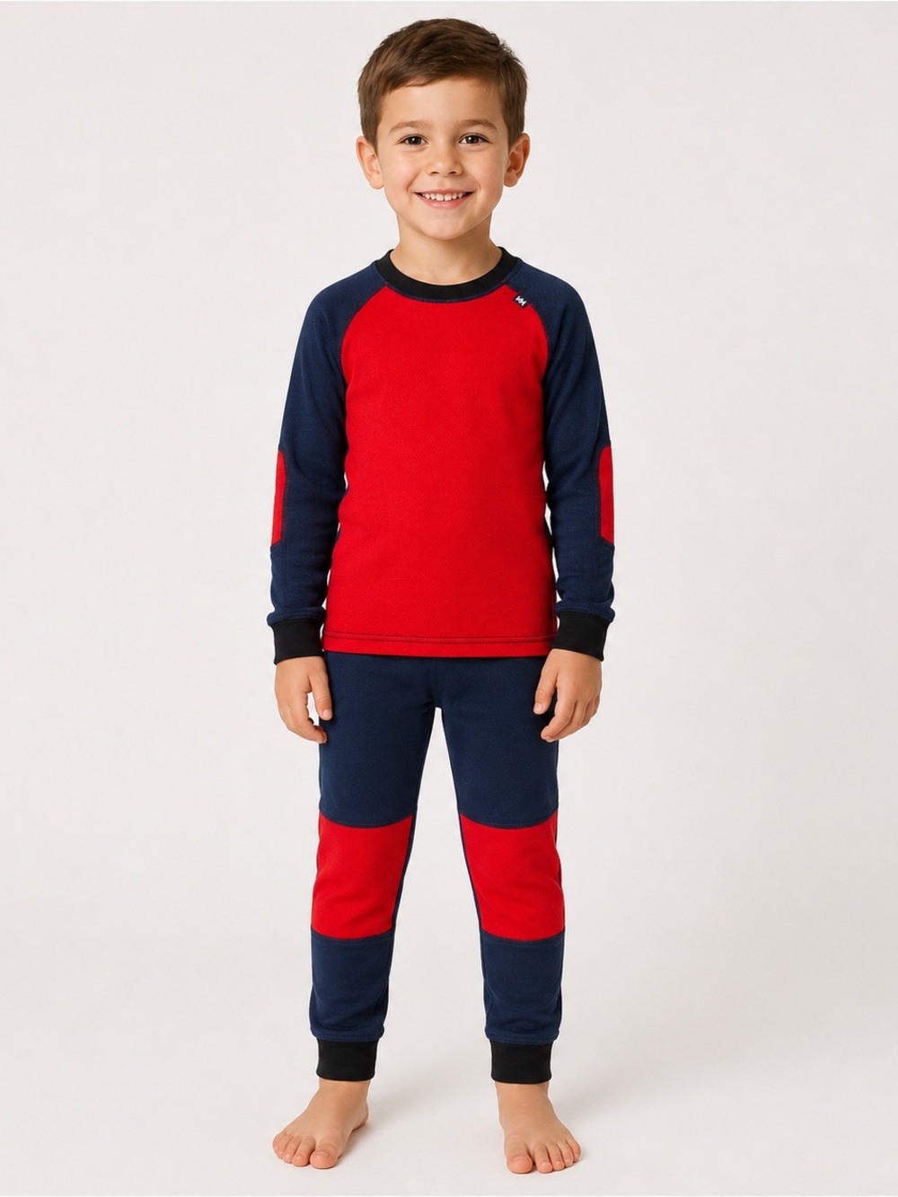 Helly Hansen Kids Merino Wool Blend Thermal Base Layer Set Size 6 Red Navy